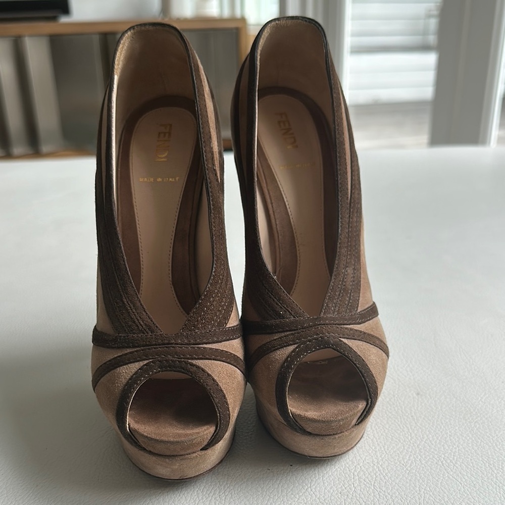 Fendi Brown High Heel Peep-Toe Shoes